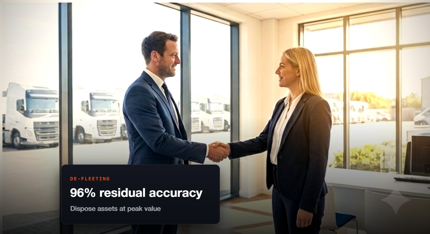 Asset handover at de-fleeting — 96% residual accuracy, dispose assets at peak value